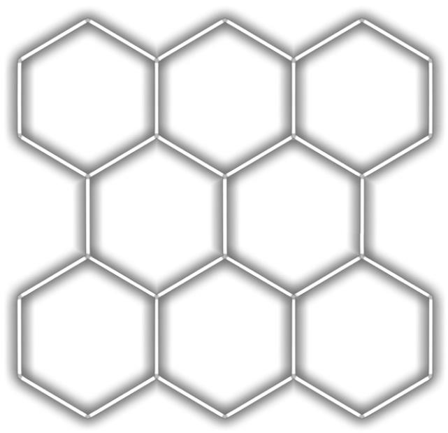 Escape6 Kompletné LED hexagónové svietidlo biele 6500 K, rozmery 8 elementov 252 × 238 cm