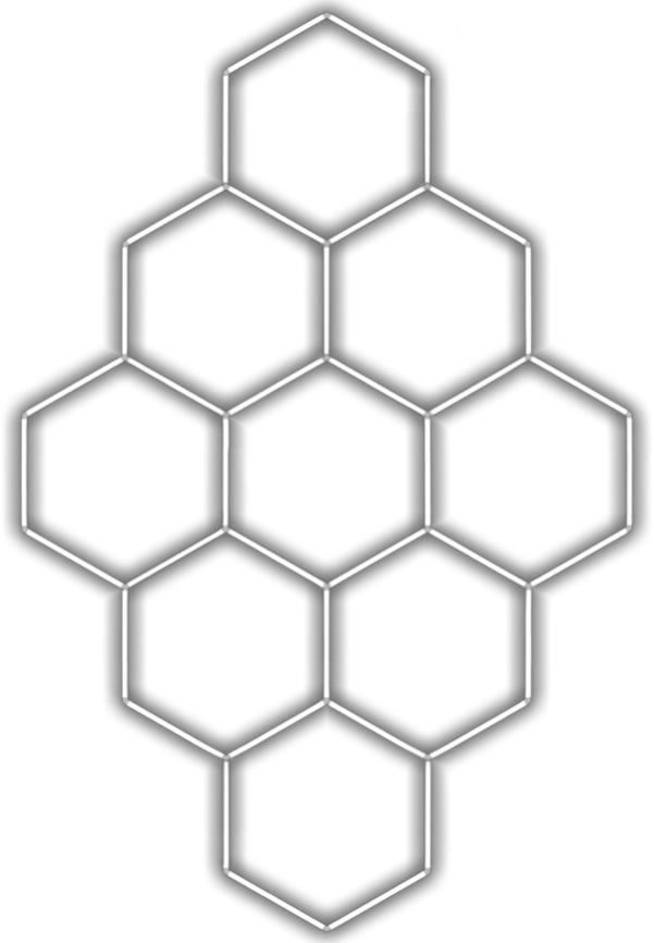 Escape6 Kompletné LED hexagónové svietidlo biele 4500 K, rozmery 9 elementov 246 × 386 cm