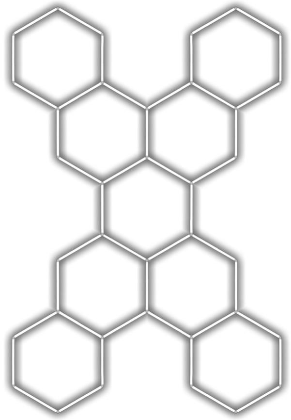 Escape6 Kompletné LED hexagónové svietidlo biele 6500 K, rozmery 9 elementov 246 × 386 cm, tvar X