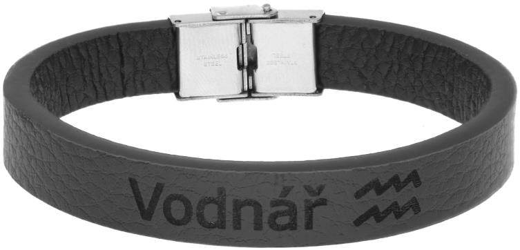 Ewena Kožený náramok čierny so znamením Vodnár