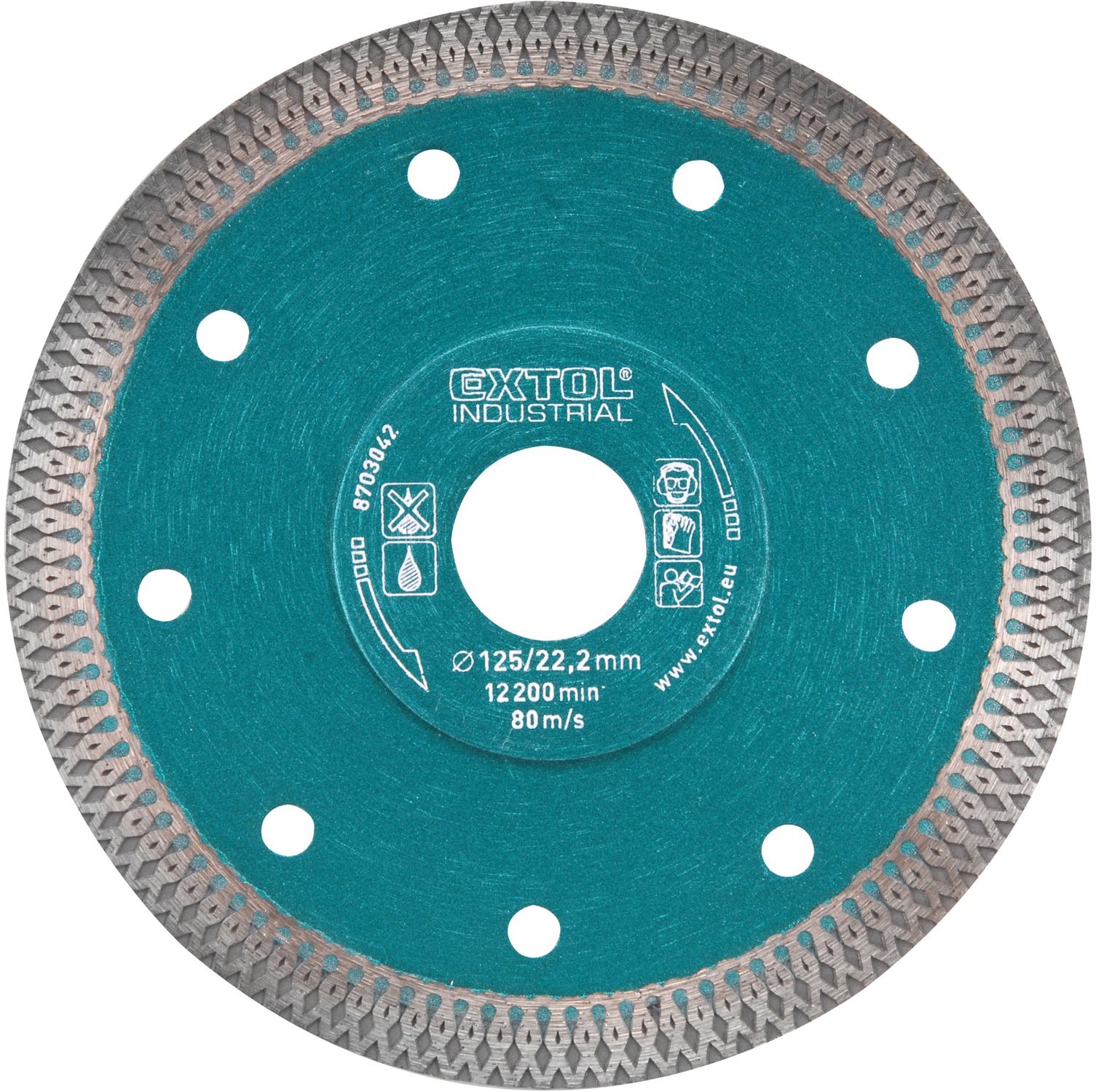EXTOL INDUSTRIAL kotúč diamantový rezný, turbo Thin Cut, suché aj mokré rezanie, priemer 125 × 22,2 × 1,5 mm, 8703042