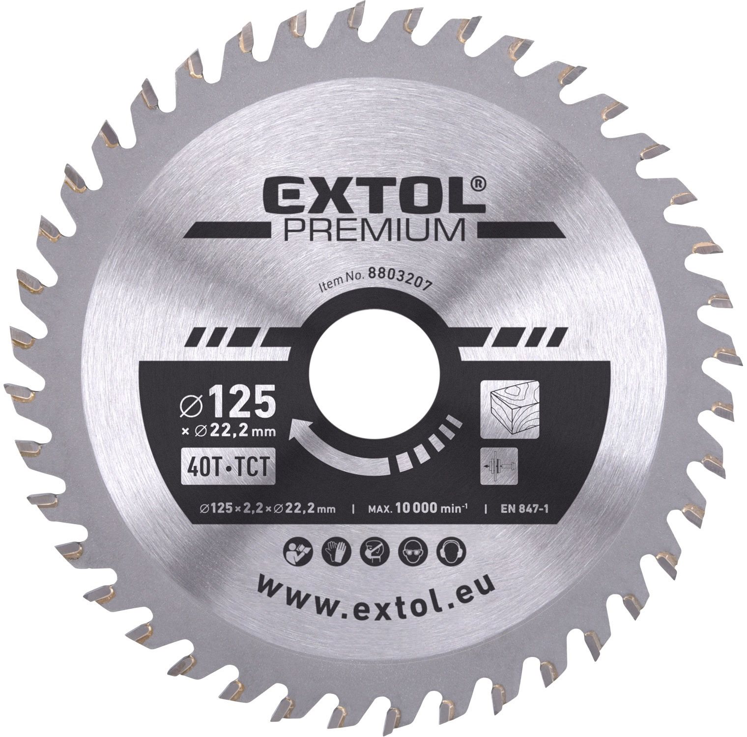 EXTOL PREMIUM kotúč pílový s SK plátkami, priemer 125 × 2,2 × 22,2 mm, 40T, 8803207