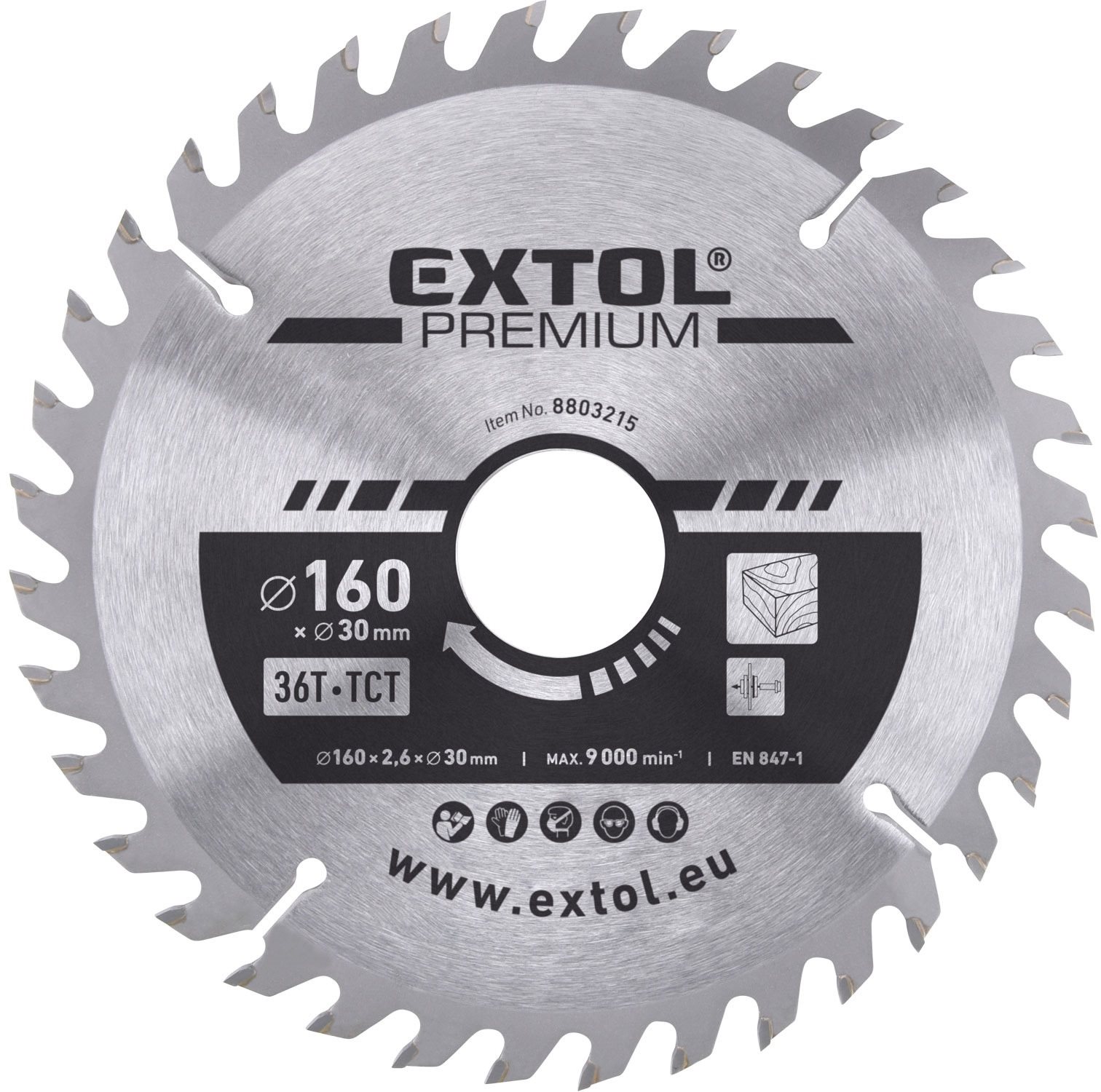 EXTOL PREMIUM kotúč pílový s SK plátkami, priemer 160 × 2,6 × 30 mm, 36T, 8803215