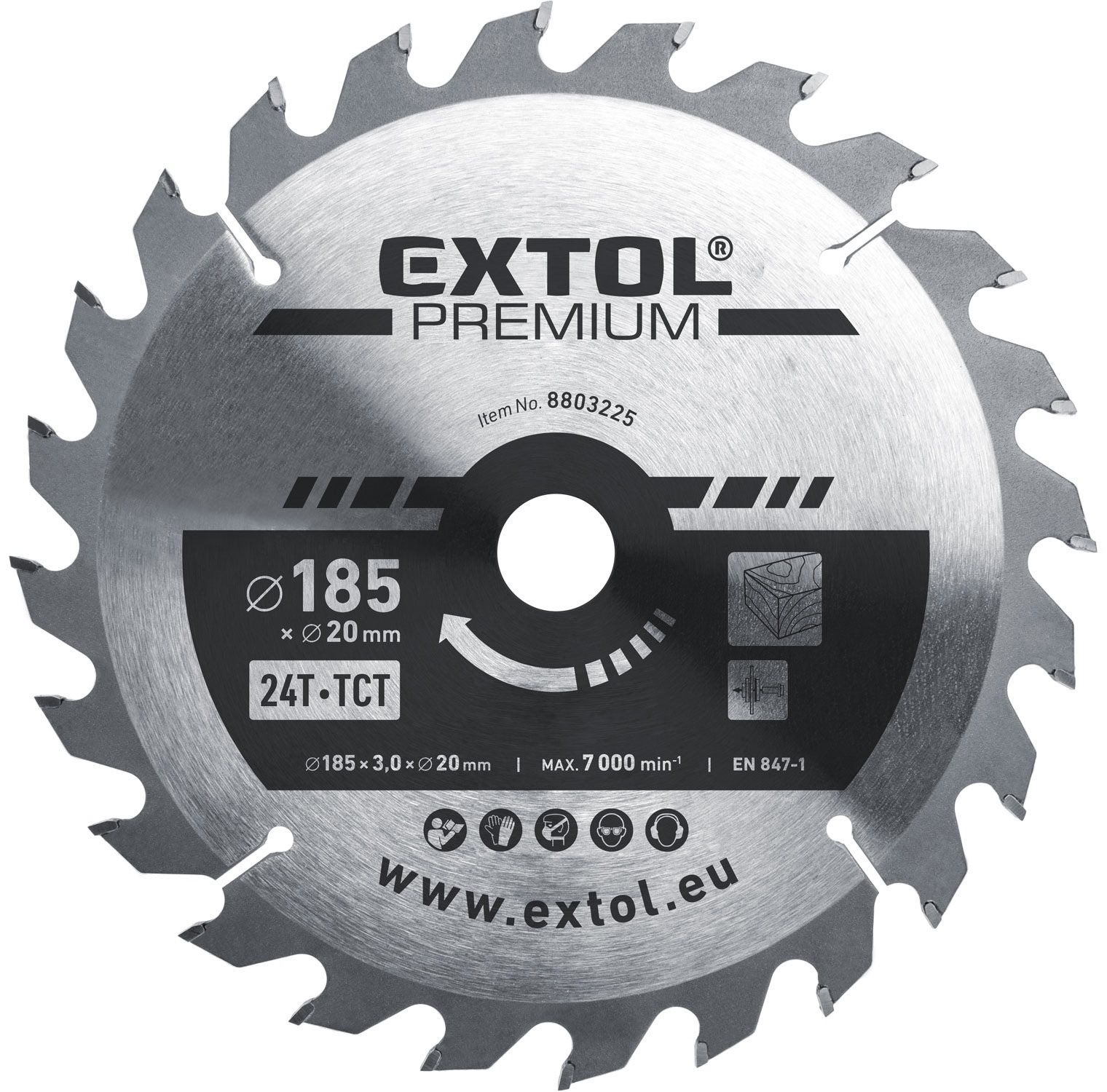 EXTOL PREMIUM kotúč pílový s SK plátkami, priemer 185 × 3,0 × 20 mm, 24T, 8803225
