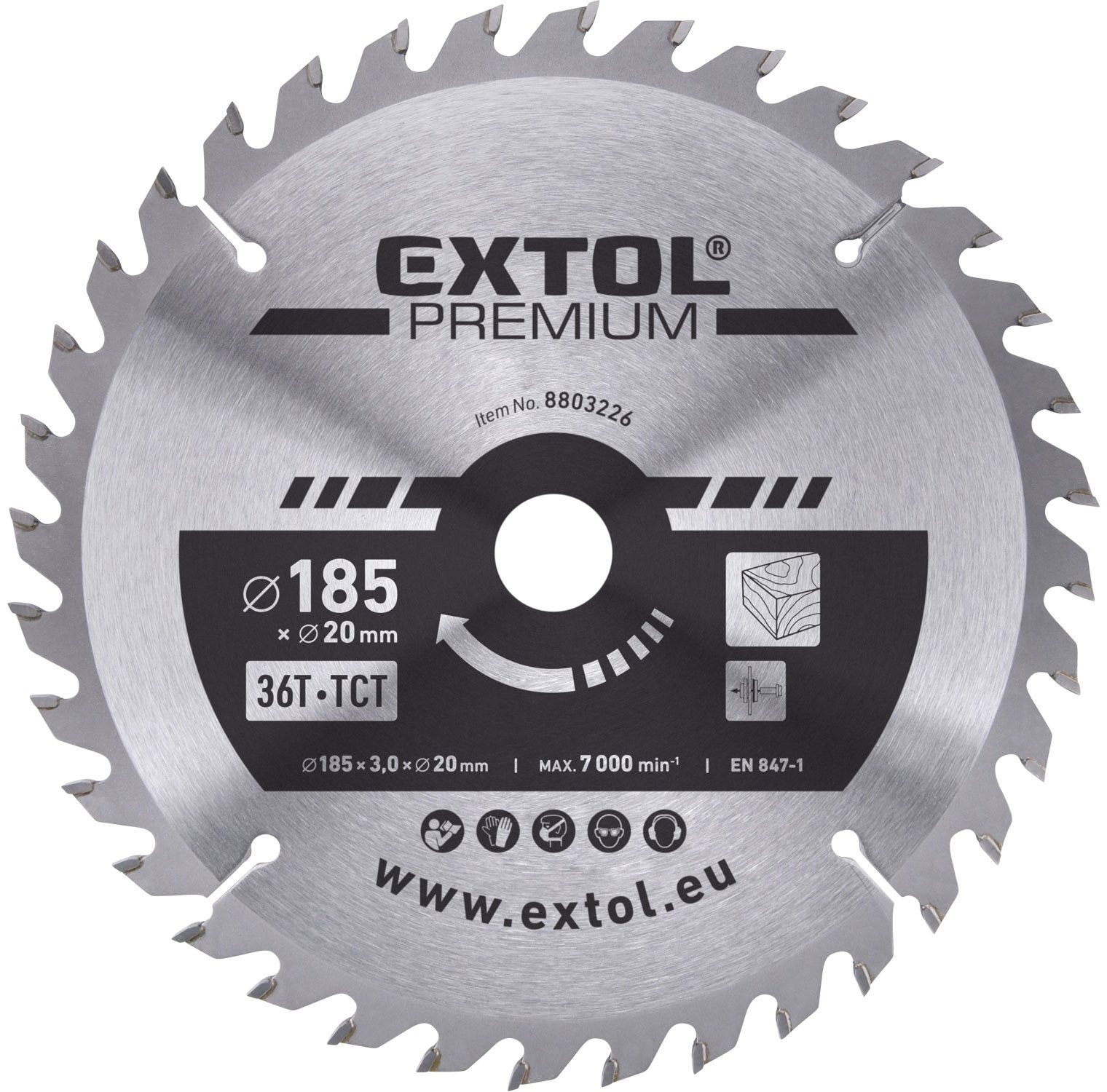 EXTOL PREMIUM kotúč pílový s SK plátkami, priemer 185 × 3,0 × 20 mm, 36T, 8803226