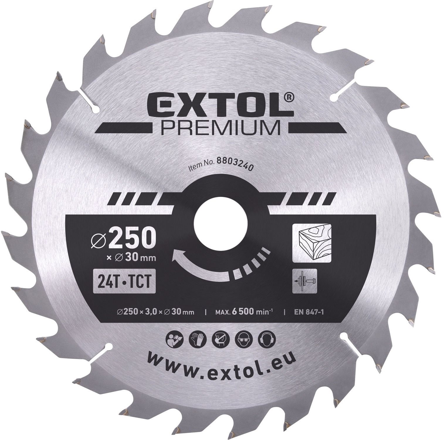 EXTOL PREMIUM kotúč pílový s SK plátkami, priemer 250 × 3,0 × 30 mm, 24T, 8803240