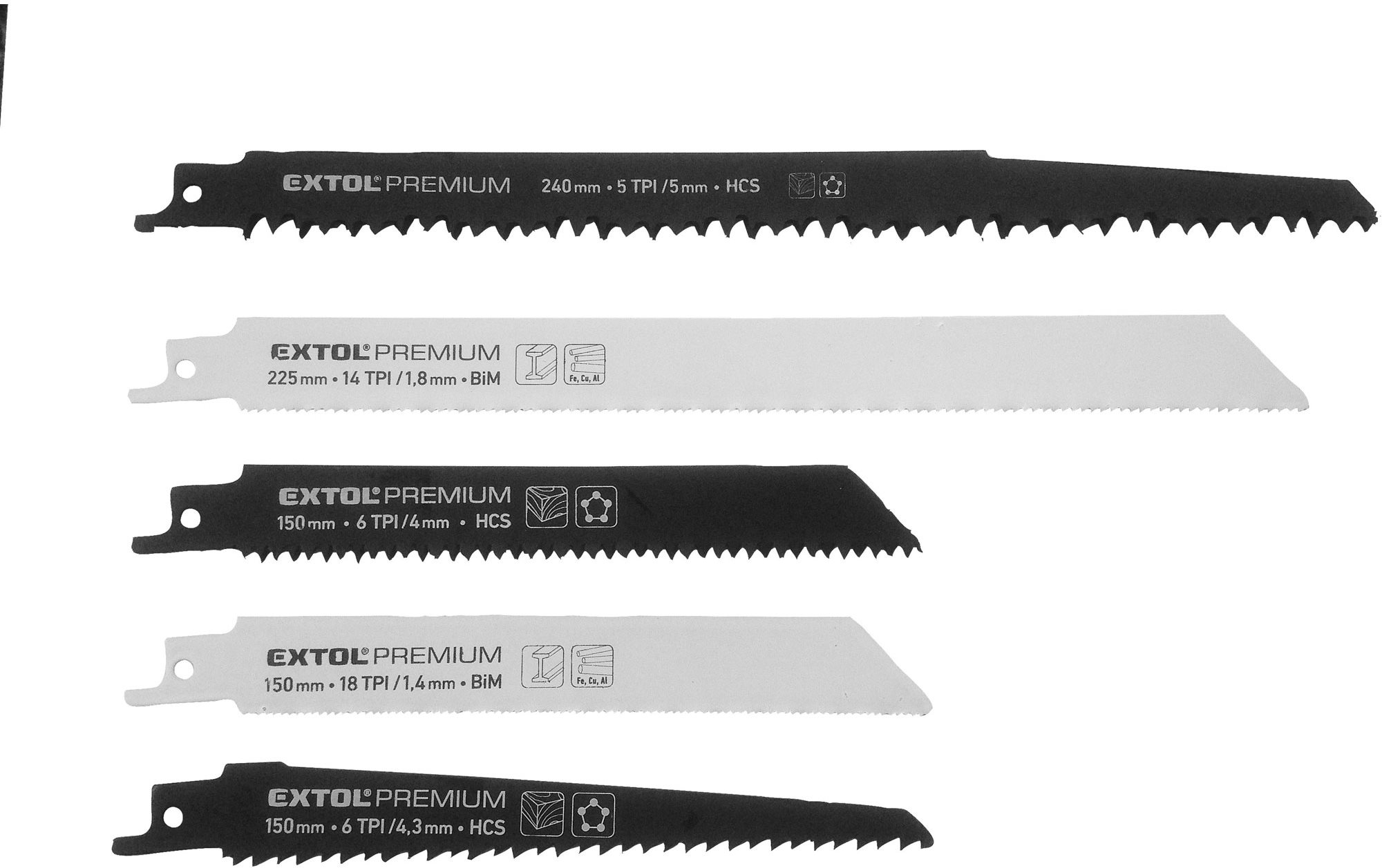 EXTOL PREMIUM plátky do píly chvostovky – mix sada 5 ks, HCS, BIM, 8806000