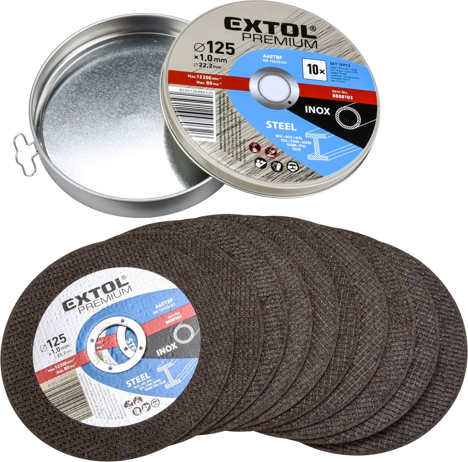 EXTOL PREMIUM kotúč rezný na oceľ/nerez, 10 ks, priemer 125 × 1,0 × 22,2 mm, 8808103