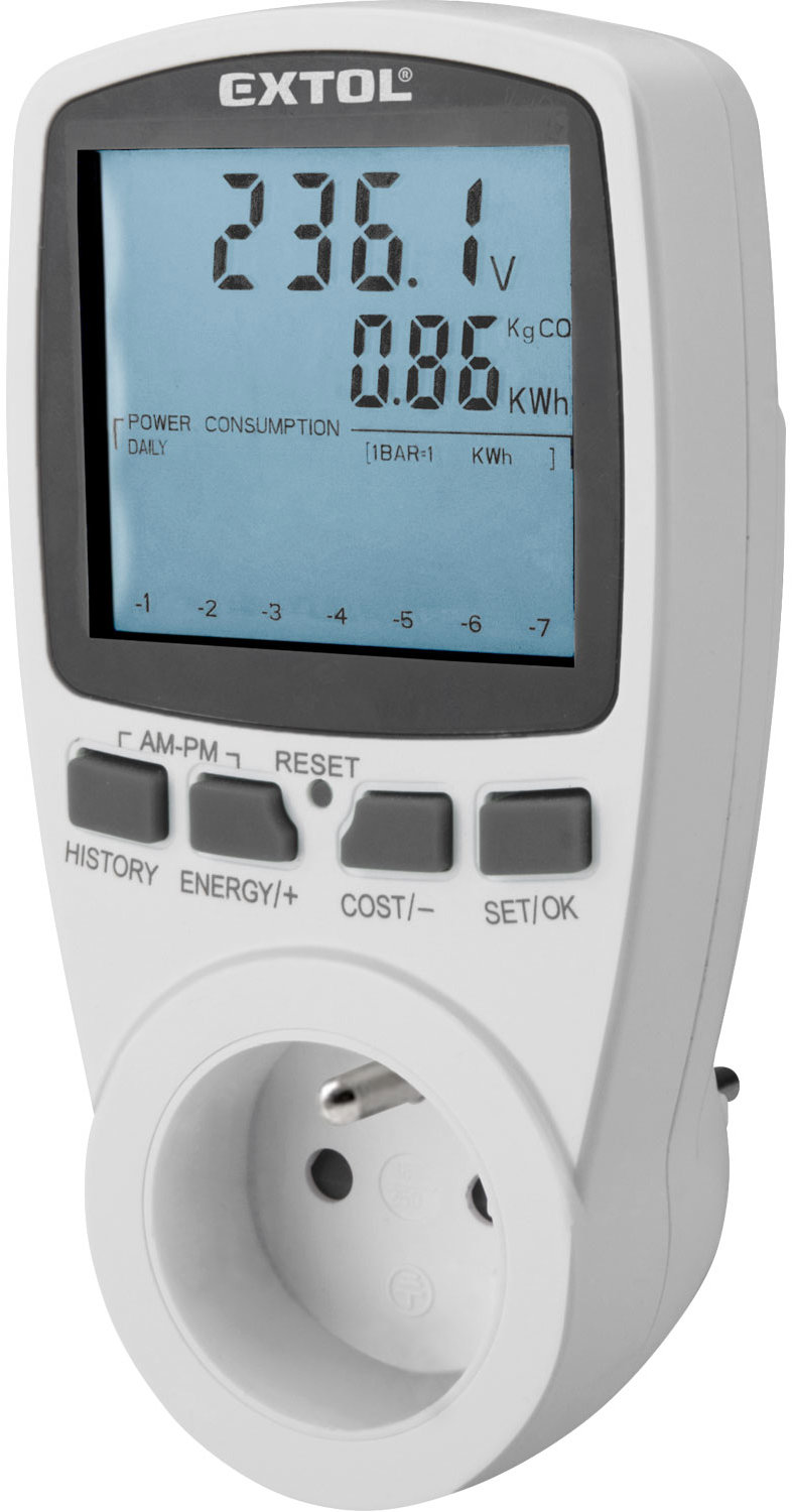 EXTOL PREMIUM merač spotreby el. energie – wattmeter, kW, kWh, V, A, Hz, 8831260