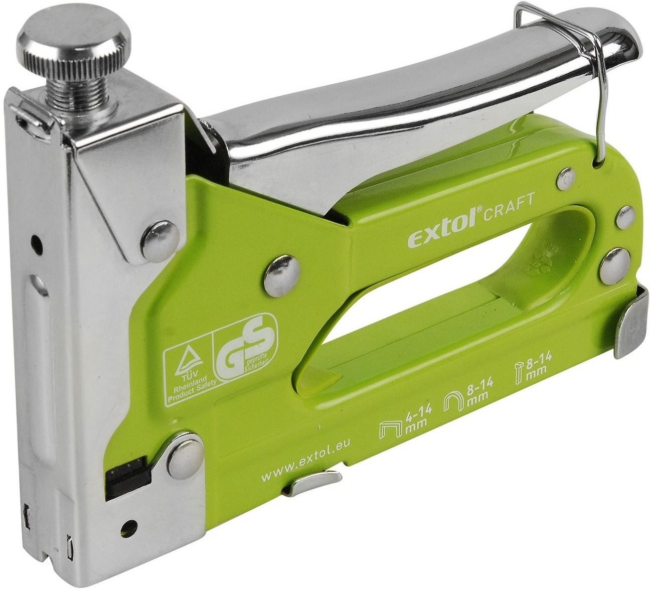EXTOL CRAFT pistoľ sponkovacia 3-funkčná, 4 – 14 mm/hr. 1,2 mm, 9176