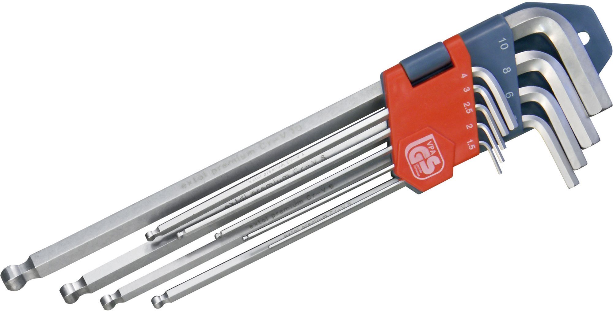 EXTOL PREMIUM L-kľúče IMBUS predĺžené, súprava 9 ks, s guľôčkou, 1,5 – 10 mm, 8819312