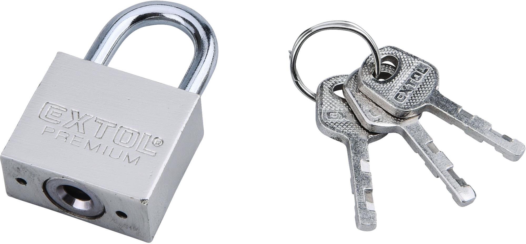 EXTOL PREMIUM Zámok visiaci kovový strieborný, 30 mm