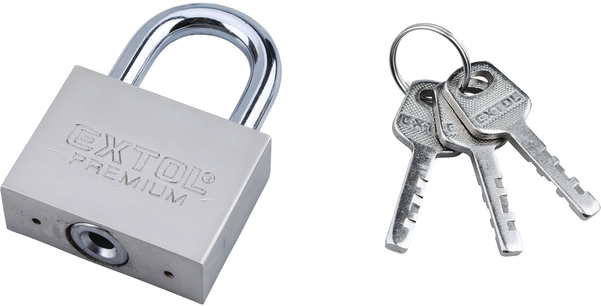 EXTOL PREMIUM Zámok visiaci kovový strieborný, 50 mm