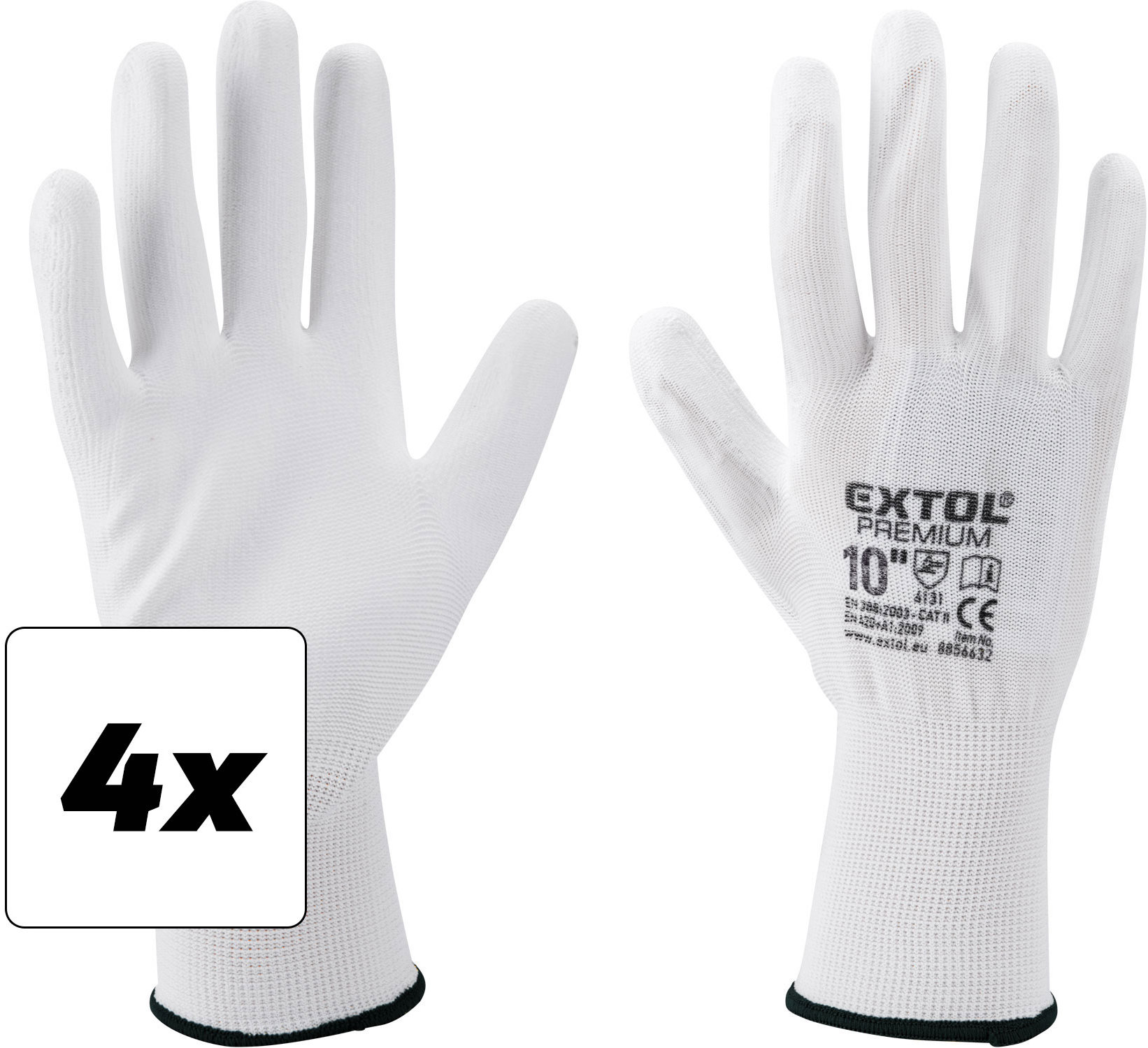 EXTOL PREMIUM Rukavice z polyesteru polomáčané v PU, biele, veľkosť 10", sada 4 ks