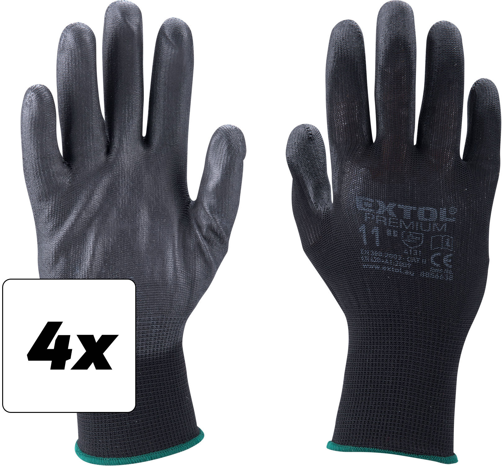 EXTOL PREMIUM Rukavice z polyesteru polomáčané v PU, čierne, veľkosť 11", sada 4 ks