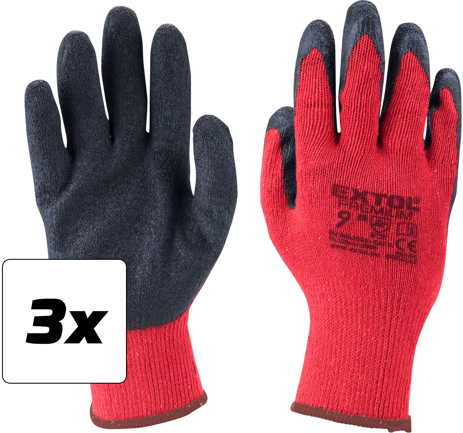 EXTOL PREMIUM Rukavice bavlnené polomáčané v latexe, veľkosť 9", sada 3 ks