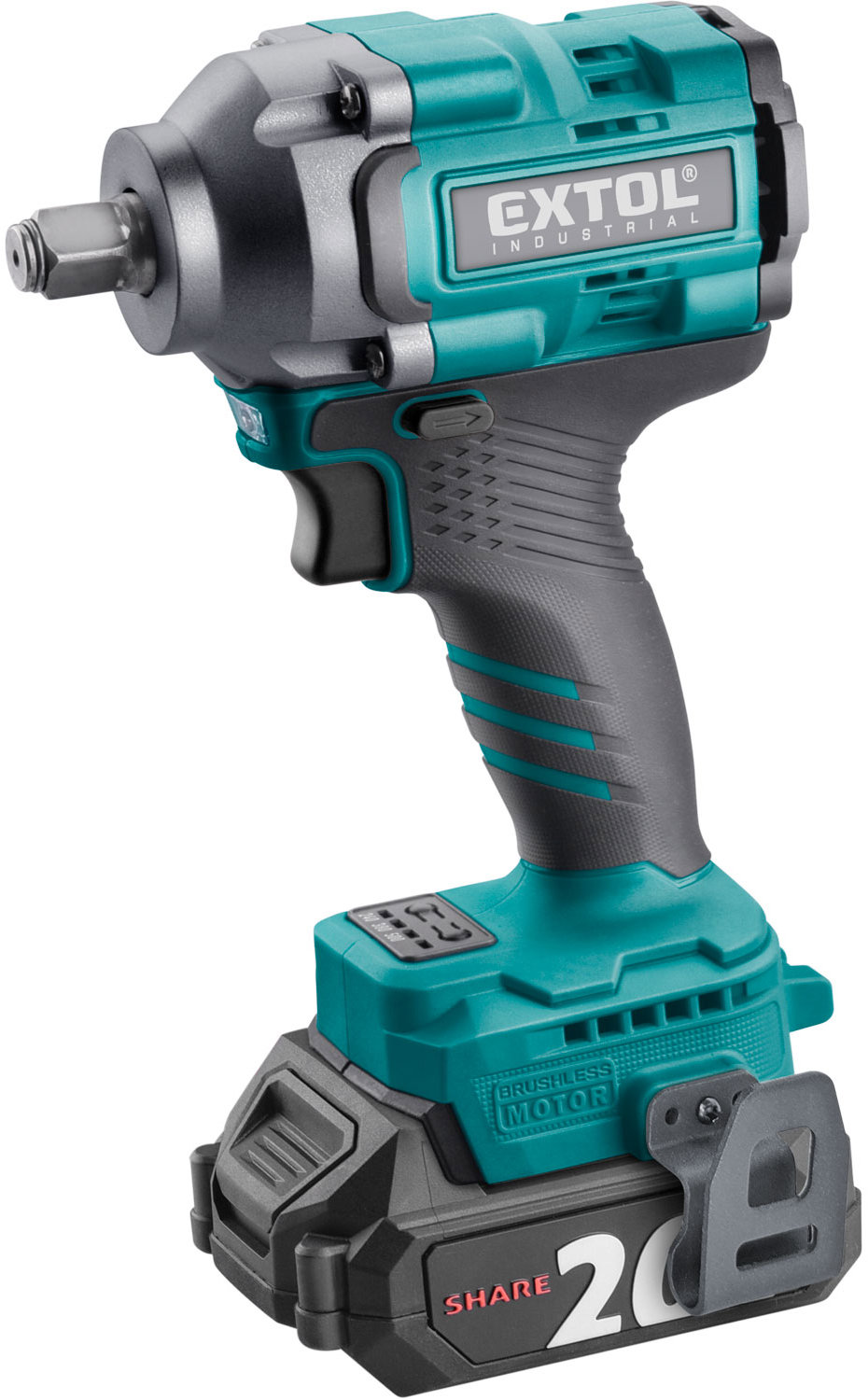 EXTOL INDUSTRIAL Rázový uťahovák 1/2" AKU SHARE20V, 500 Nm 8791814 (1× 2 Ah)