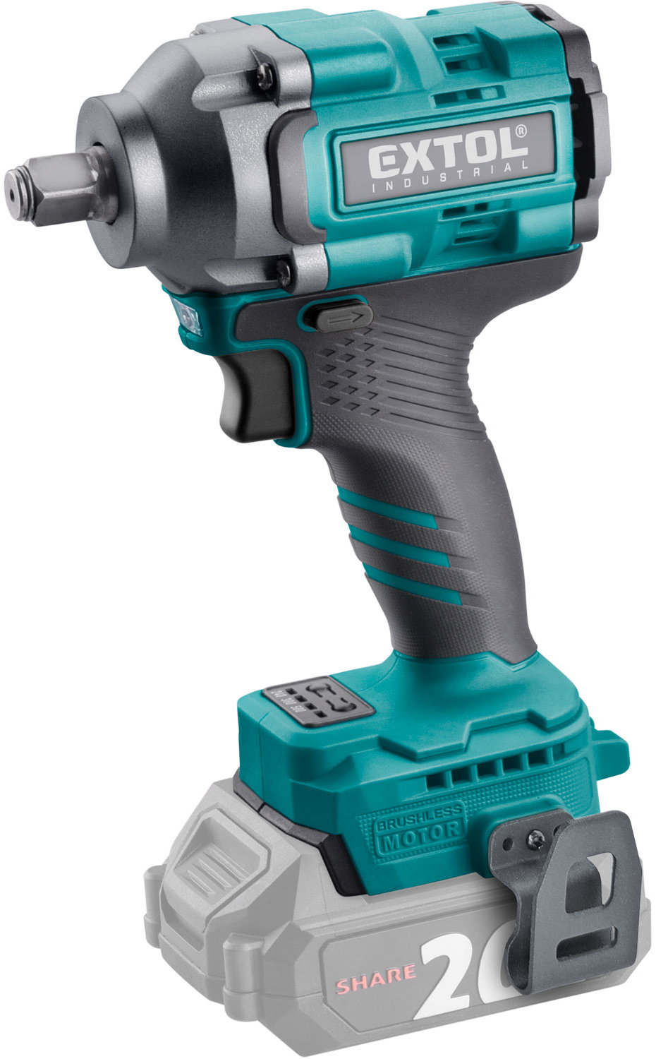EXTOL INDUSTRIAL Rázový uťahovák 1/2" AKU SHARE20V, 500 Nm 8791815 (bez AKU)
