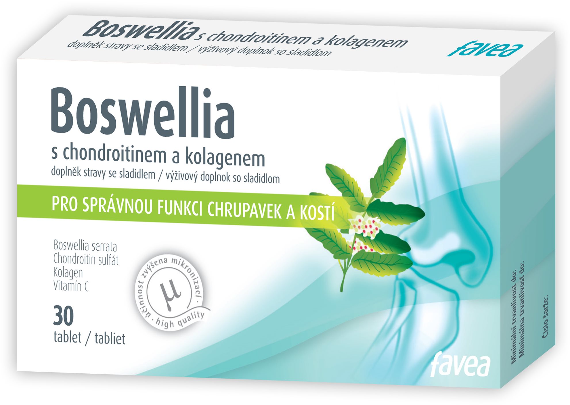 Favea Boswellia s kolagénom a chondroitínom, 30 tabliet