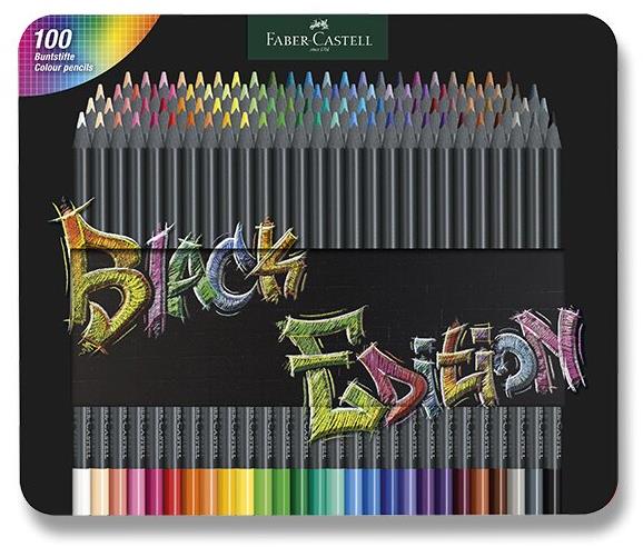 FABER-CASTELL Black Edition v plechu, 100 farieb