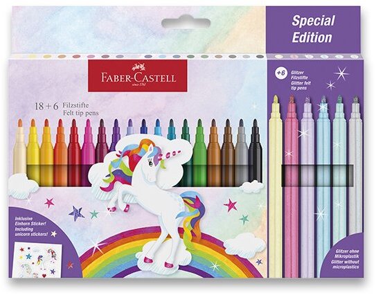 FABER-CASTELL Unicorn, okrúhle, 24 farieb vrátane trblietavých pastelových