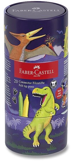 FABER-CASTELL Connector Dinosaurus v plechovej dóze, 20 farieb