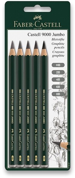 FABER-CASTELL Castell 9000 Jumbo, šesťhranná – súprava 5 tvrdostí