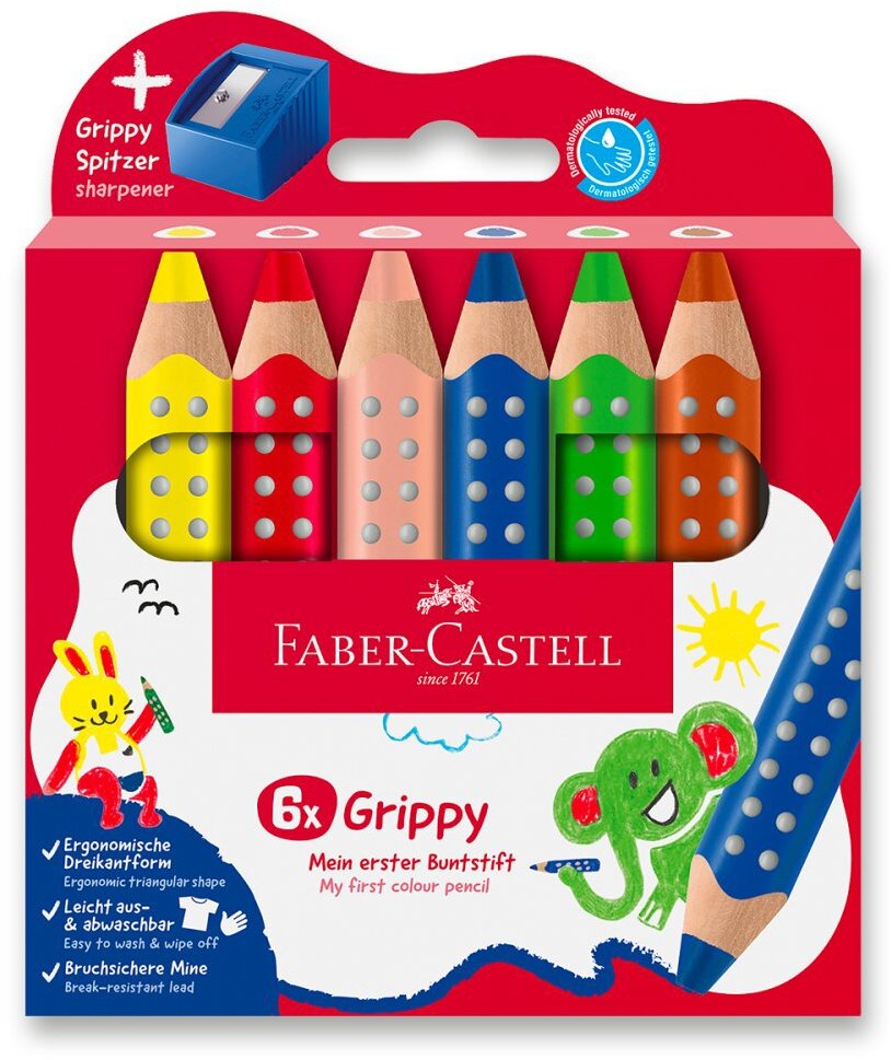 FABER-CASTELL Grippy so strúhadlom, 6 farieb