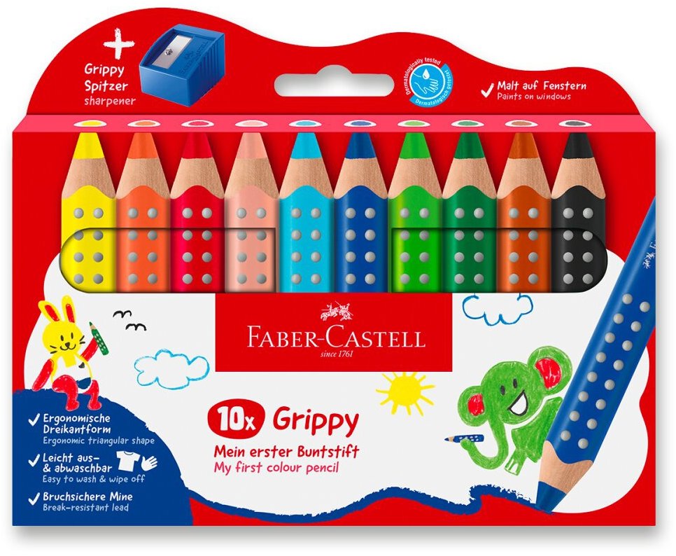 FABER-CASTELL Grippy so strúhadlom, 10 farieb