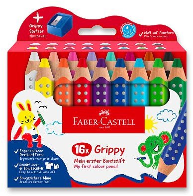 FABER-CASTELL Grippy so strúhadlom, 16 farieb