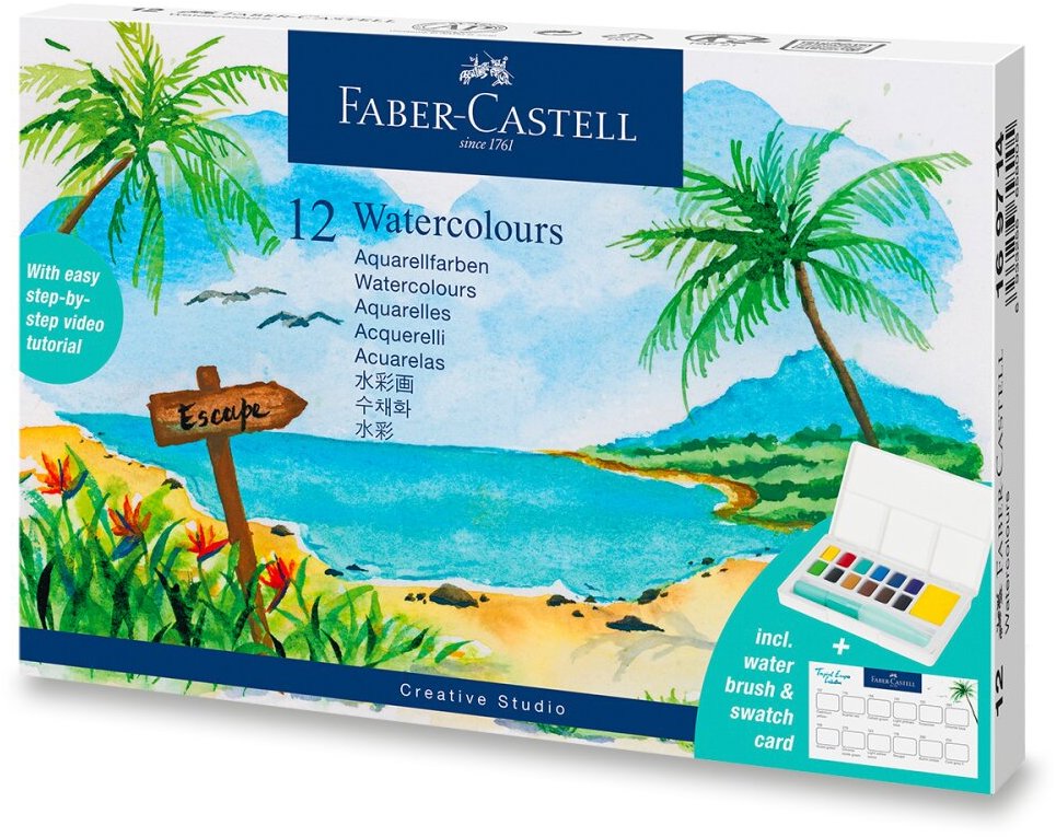 FABER-CASTELL Tropical s paletou a štětcem, 12 barev
