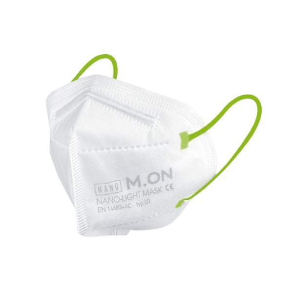 NANO M.ON – NANO LIGHT MASK JUNIORSKÁ EDÍCIA, nano rúško v tvare respirátora (10 ks) biela + svietivo zelená
