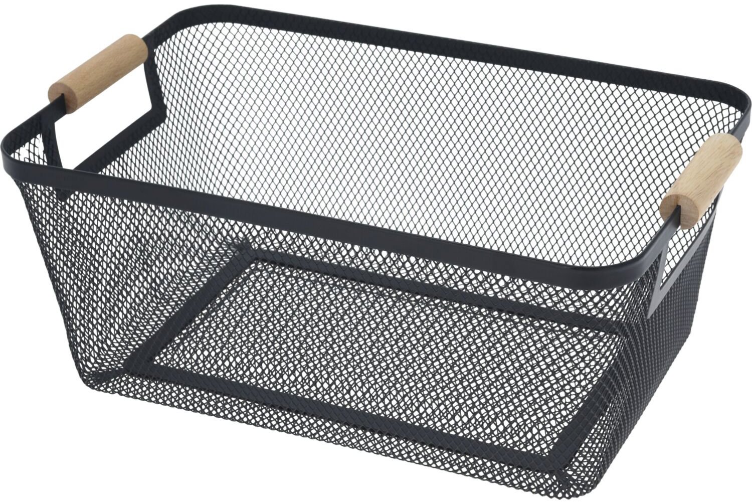 Gastro Kovový kôš s drevenými úchytmi, čierny, výška 160 mm, dĺžka 380 mm, šírka 235 mm