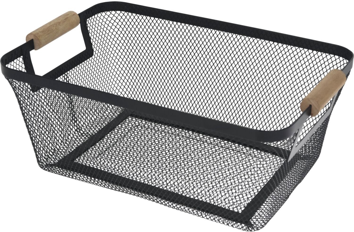 Gastro Kovový kôš s drevenými úchytmi, čierny, výška 133 mm, dĺžka 330 mm, šírka 225 mm