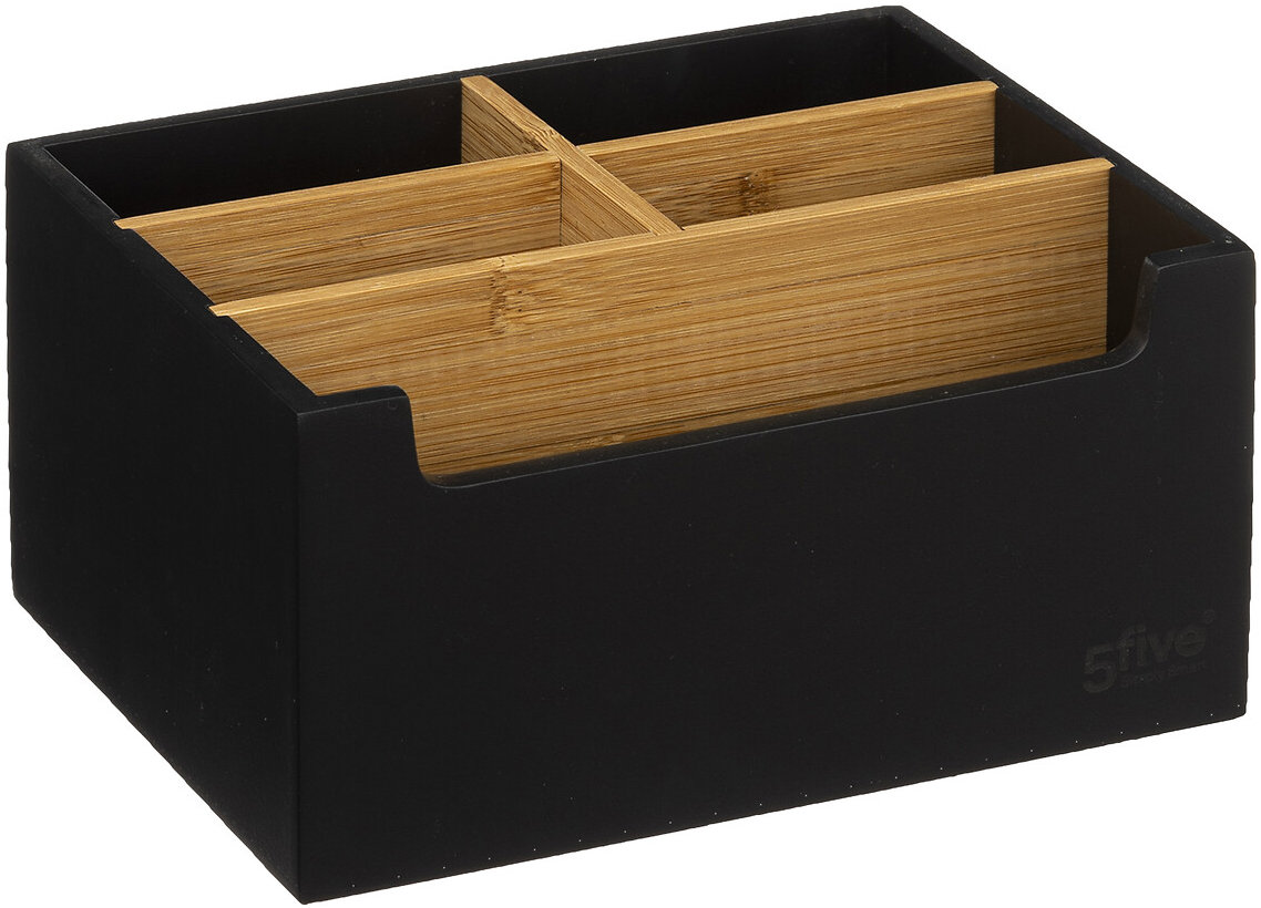 5FIVE Natureo kúpeľňový organizér s 5 priehradkami, čierny