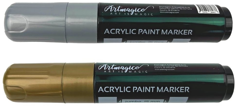 Artmagico akrylový popisovač Jumbo 15 mm, 2 ks, zlatý, strieborný