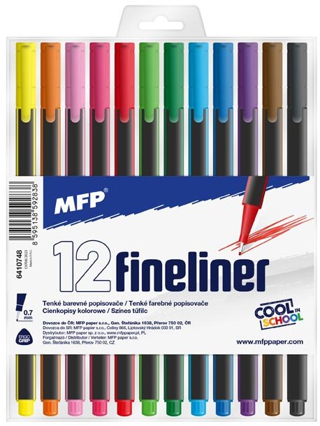 MFP fineliner 0,7 mm, trojhranný – súprava 12 ks