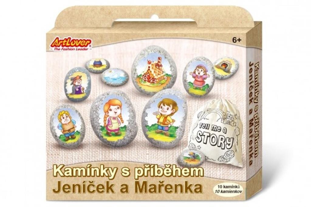 Maľovanie na kamene s príbehom Janko a Marienka: kreatívna sada v škatuľke 19 × 16 × 4 cm