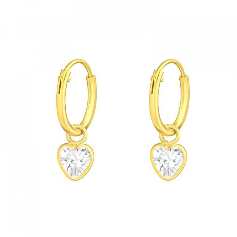 Flor de Cristal Pozlátené kruhové náušnice so srdiečkami (Ag925/1000)