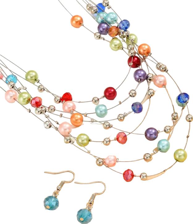 Flor de Cristal Náhrdelník a náušnice Roztopašné koráliky – farebné