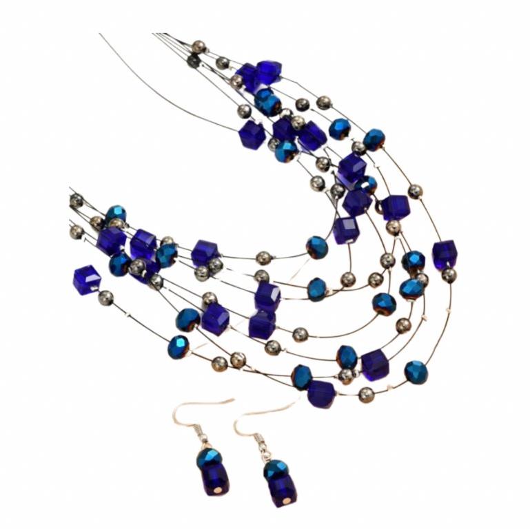 Flor de Cristal Náhrdelník a náušnice Roztopašné koráliky – modrá