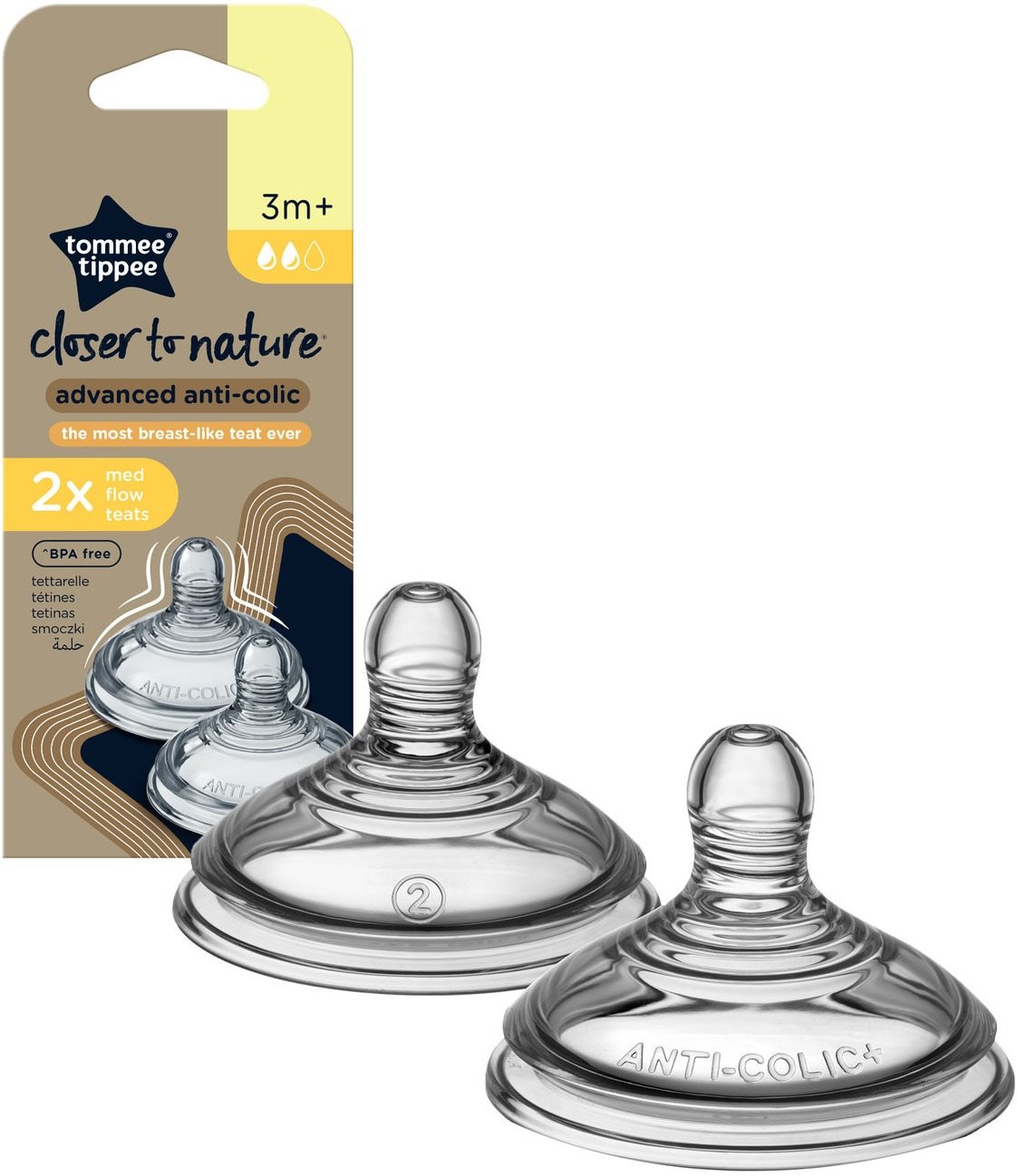 Tommee Tippee Náhradné cumlíky C2N ANTI-COLIC stredný prietok 3 mes.+, 2 ks