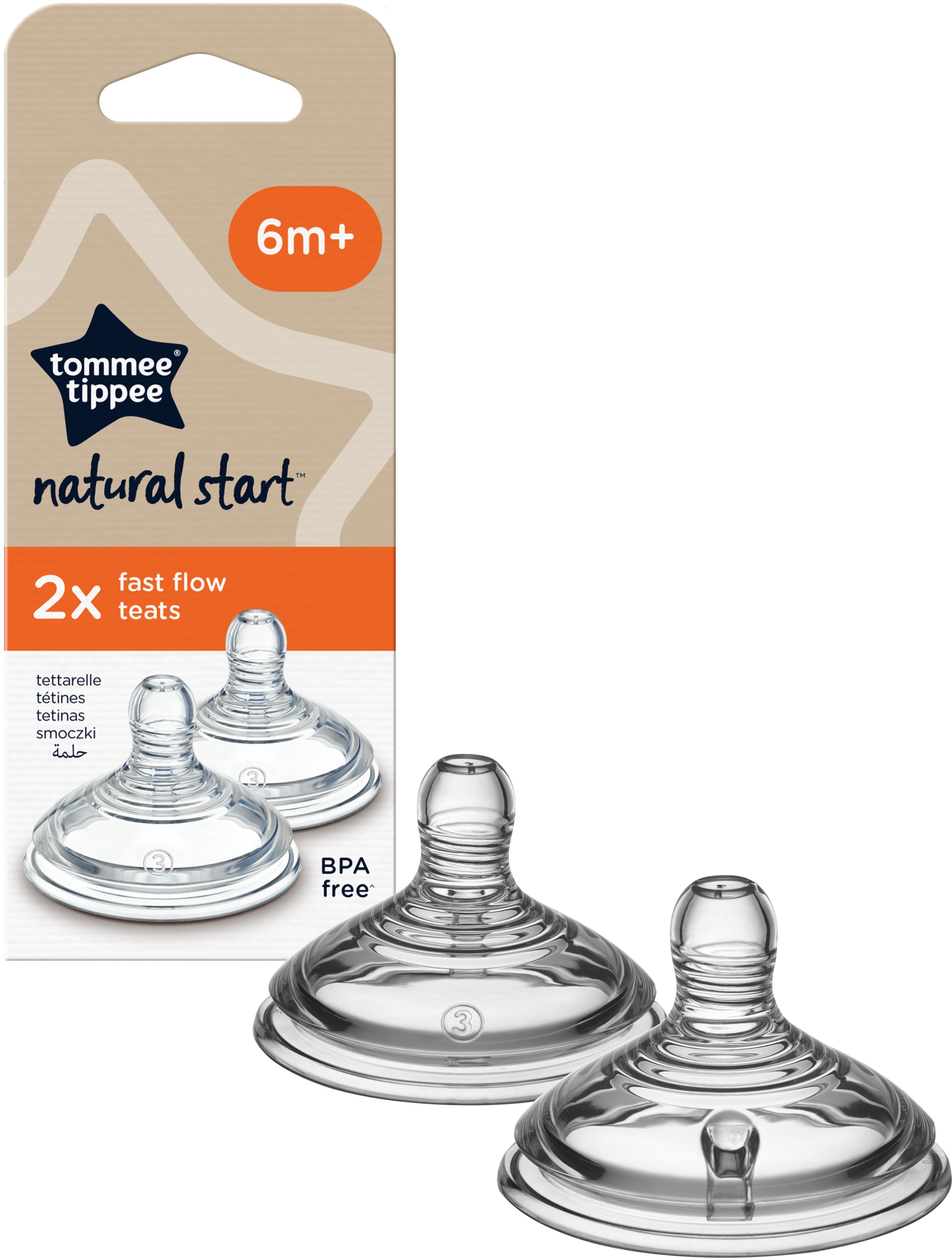 Tommee Tippee ANTI-COLIC Cumlík na fľašu Natural Start rýchly prietok 6 m+, 2 ks