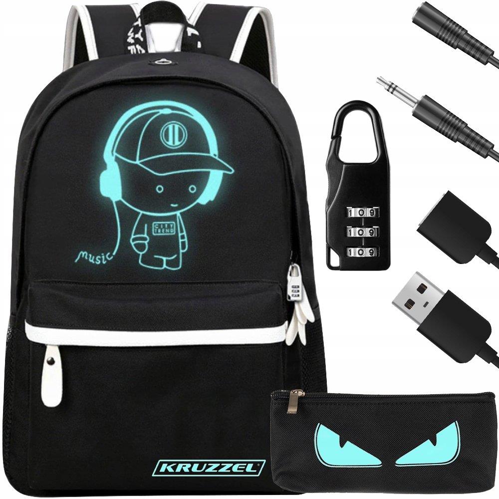 KRUZZEL 19374 Inteligentný svietiaci batoh s USB, peračník, zámok