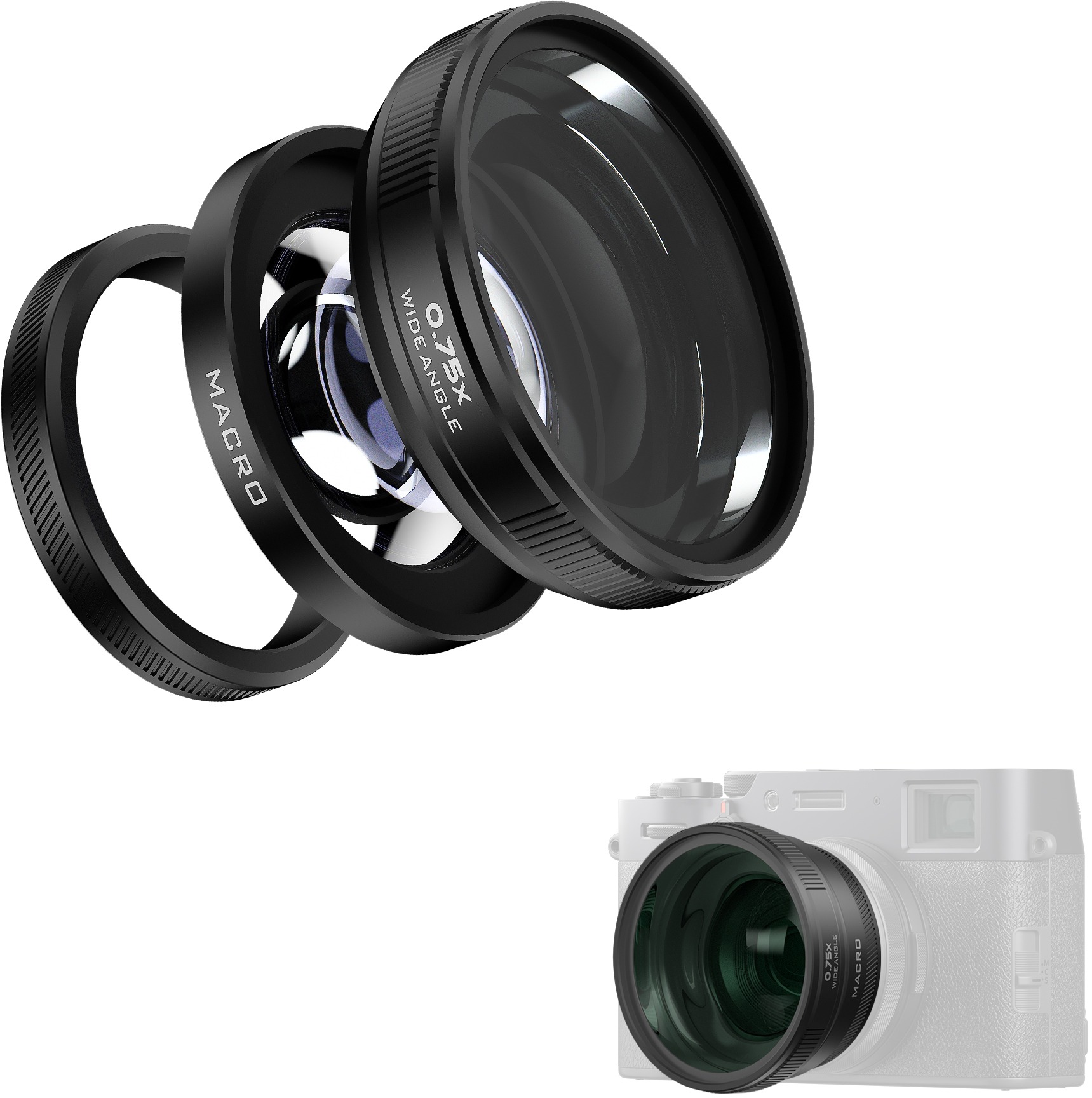 FREEWELL Fuji X100VI/X100V 2-in-2 Wide Angle & Macro Lens Black