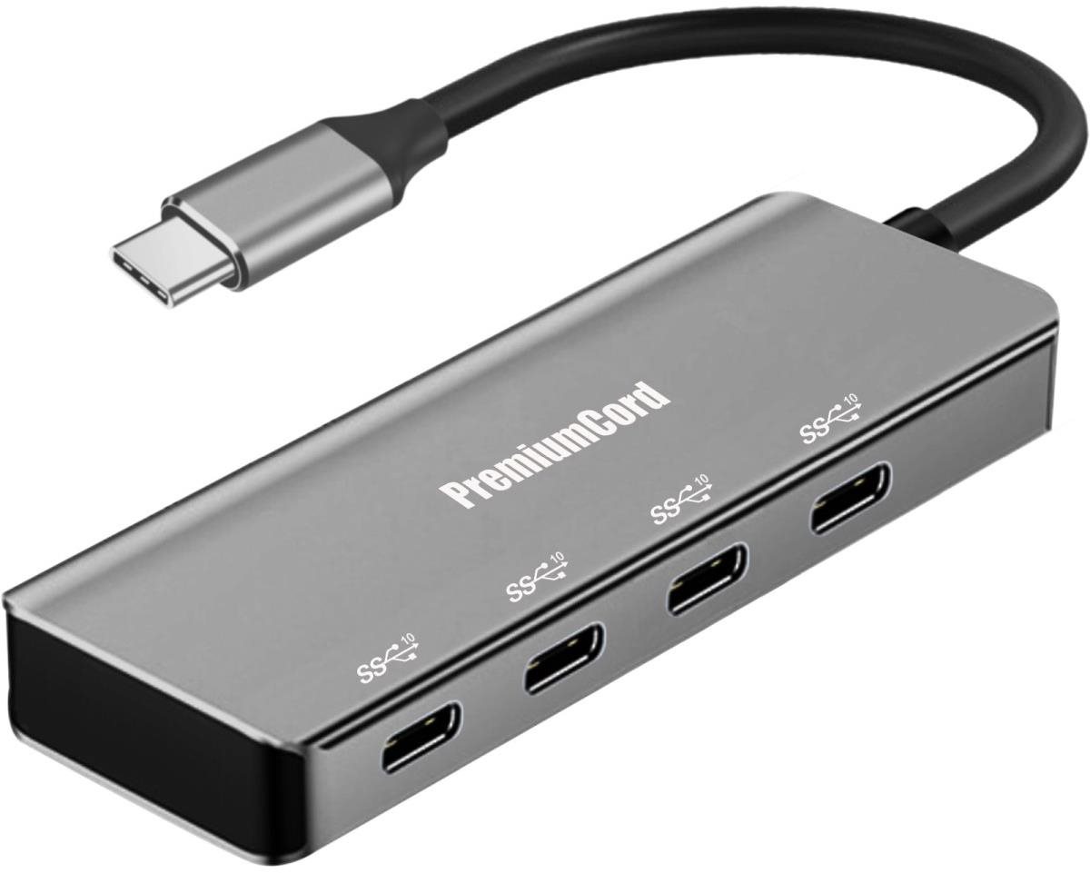PremiumCord 5G SuperSpeed Hub USB-C na 4× USB 3.2 C Aluminum