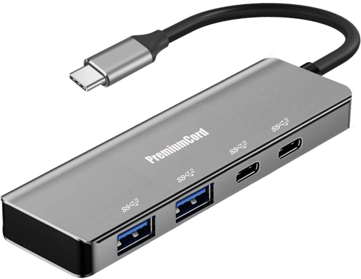 PremiumCord 5G SuperSpeed Hub USB-C na 2× USB 3.2 C + 2× USB 3.2 A, Aluminum