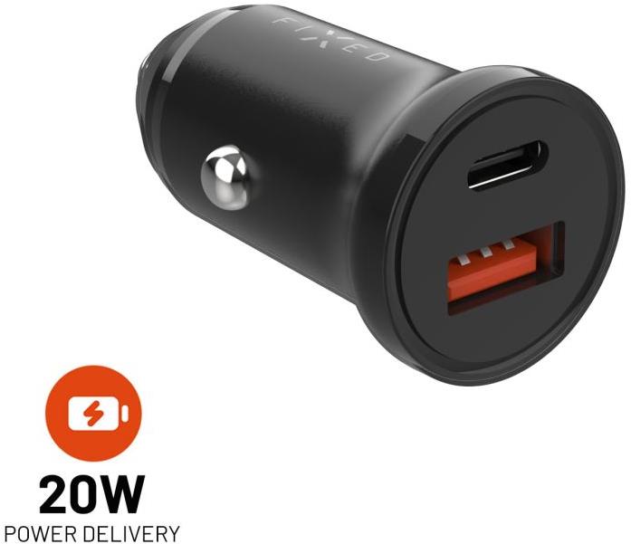 FIXED Car s USB-C a USB výstupom a podporou PD 20 W čierna