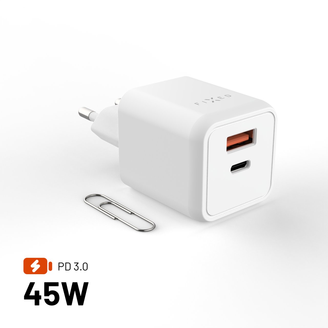 FIXED Mini GaN s USB-C/USB výstupom a podporou PD 45 W biela