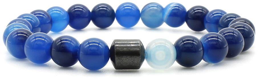 Flor de Cristal Náramok z pravých kameňov Modrý Achát a Hematit